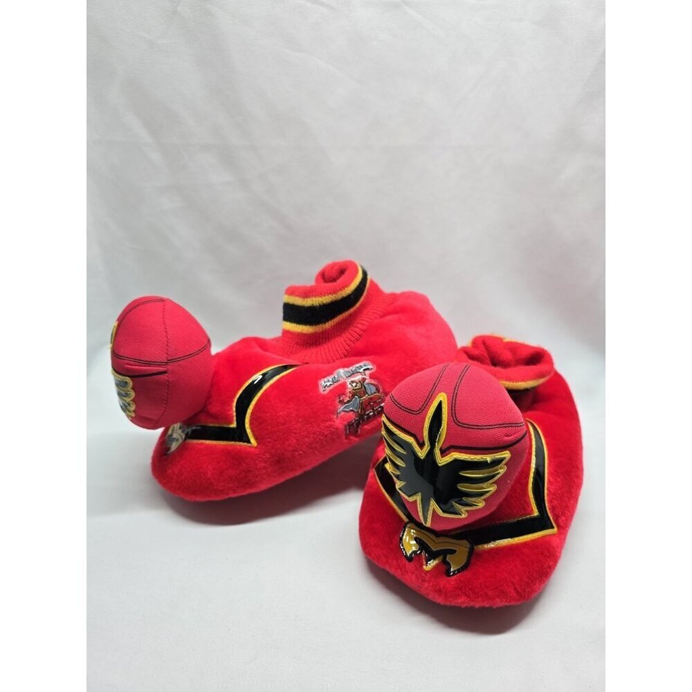 Power Rangers Mystic Force Red Ranger Kids Size 3/4 Plush House Slippers- VTG